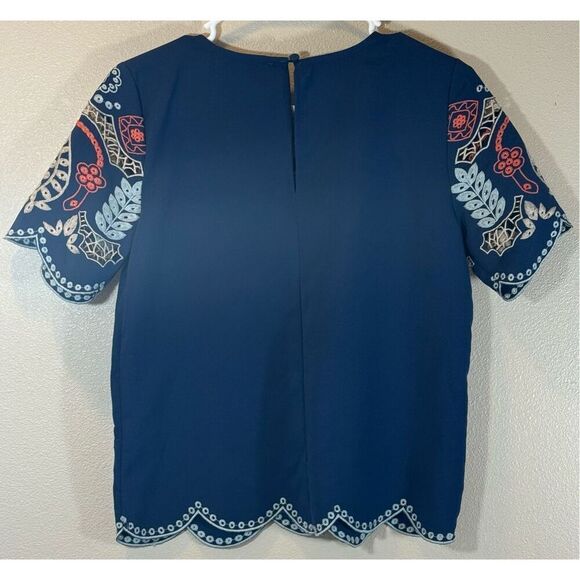 NWOT JOA Los Angeles Blue Colorful Cutout Embroidered Top Women's Small - Picture 2 of 8